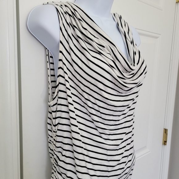 Halogen Black White Striped Cowl Neck Sleeveless Shell Ruched Sides Long Size M - Picture 2 of 9